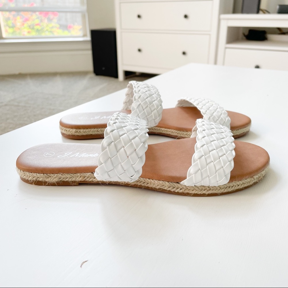 Woven Double-Band White Slide Sandals
